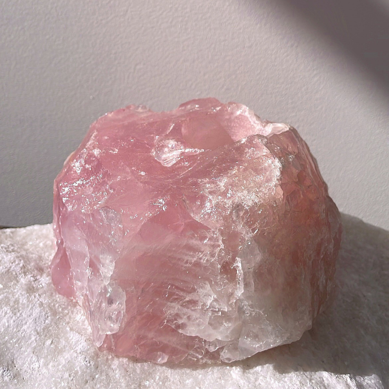 Natural Raw Rose Quartz Candle Holder